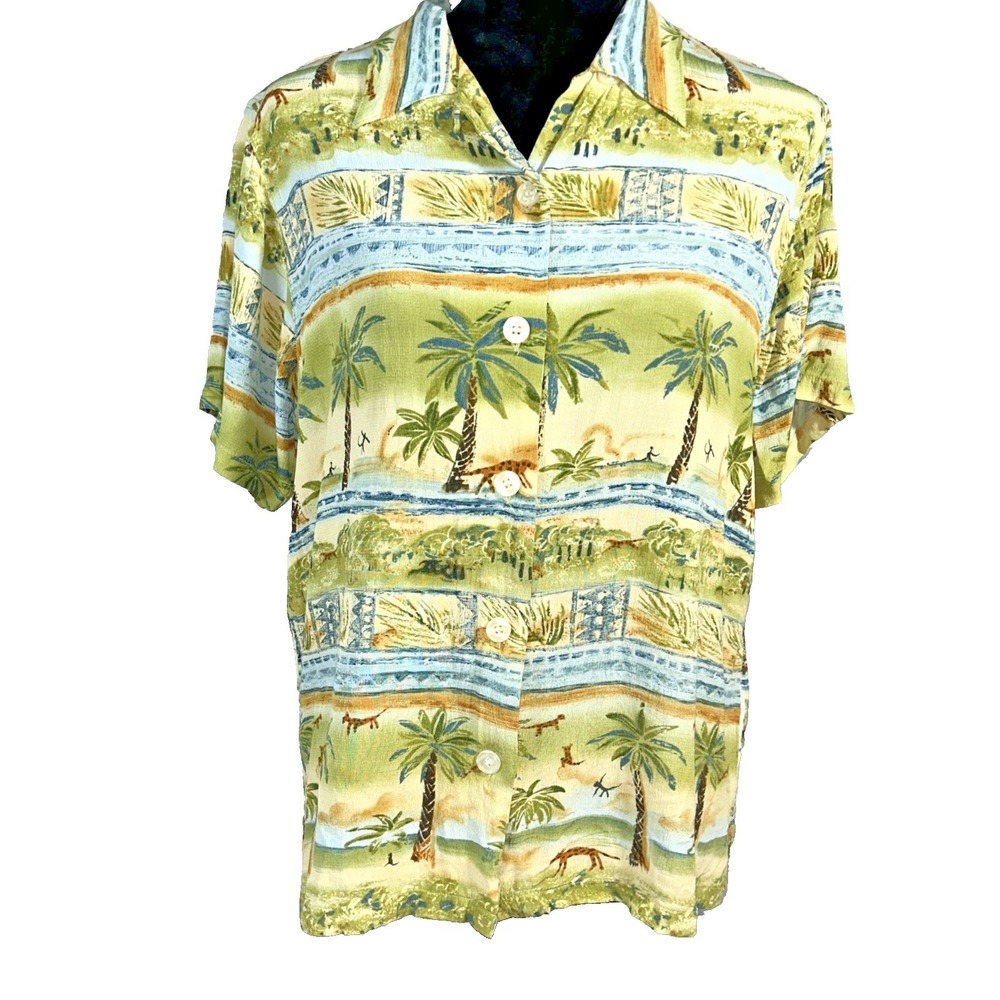 VTG‎ Weekend Traffic Shirt MED Colorful Safari Short Sl 100% Rayon Travel Casual